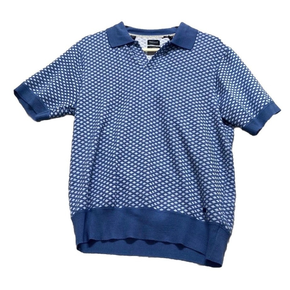 Buffalo David Bitton Willians Polo Sweater Mens Medium Blue Diamond Tight Knit